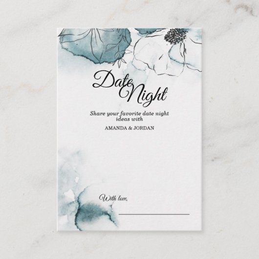 Carte Conseil Aquarelle turquoise Croquis Mariage Date Nuit Cons (Devant)