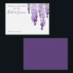 Carte Conseil Aquarelle Wisteria Purple Lilac Mariage Floral<br><div class="desc">Aquarelle Wisteria Purple Lilac Floral Mariage Les cartes de conseil comprennent d'élégantes fleurs de glycine d'aquarelle en lavande douce et violet avec feuilles verts sur un arrière - plan blanc avec espace pour vos invités à ajouter leur spécial "Partagez un souvenir de la mariée et de la chambre". Idéal pour...</div>