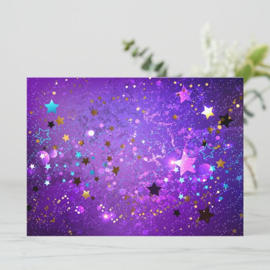 Carte Conseil Arrière - plan de feuille violet avec étoiles (Debout devant)