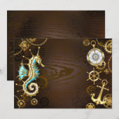 Carte Conseil Arrière - plan en bois avec cheval de mer mécaniqu (Devant / Derrière)