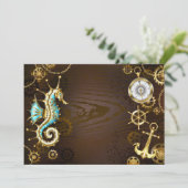 Carte Conseil Arrière - plan en bois avec cheval de mer mécaniqu (Debout devant)