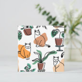 Carte Conseil Art de trait dessin chats et fleurs (Debout devant)