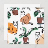 Carte Conseil Art de trait dessin chats et fleurs (Devant / Derrière)