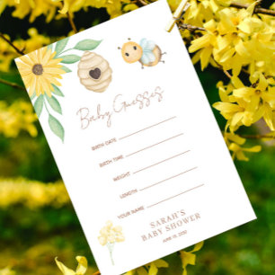 Carte Conseil Baby Guesses Cute Watercolor Bumblebee Baby shower