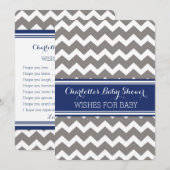 Carte Conseil Baby shower Chevron bleu gris Note au bébé (Devant / Derrière)