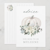 Carte Conseil Baby shower Citrouille blanc et gris (Devant / Derrière)