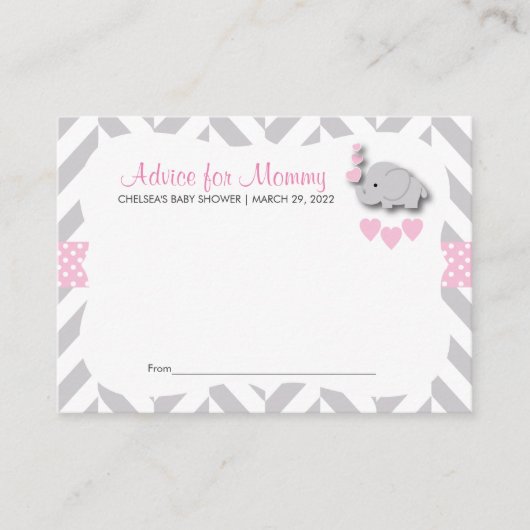 Carte Conseil Baby shower d'éléphant rose et gris SM - Conseils (Devant)