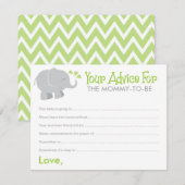 Carte Conseil Baby shower éléphant moderne vert et gris (Devant / Derrière)
