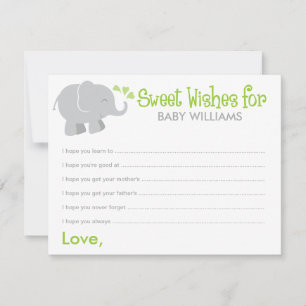 Carte Conseil Baby shower éléphant moderne vert et gris