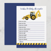 Carte Conseil Baby shower en backhoe de construction souhaits po (Devant / Derrière)