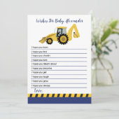 Carte Conseil Baby shower en backhoe de construction souhaits po (Debout devant)