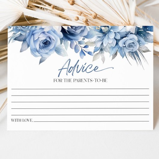 Carte Conseil Baby shower floral bleu Dusty