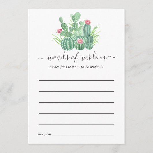 Carte Conseil Baby shower hydrocoloré Succulents (Devant)