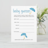 Carte Conseil Baby shower Parapluies Bleues Jeu de devinette (Debout devant)
