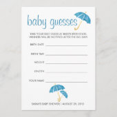 Carte Conseil Baby shower Parapluies Bleues Jeu de devinette (Devant)