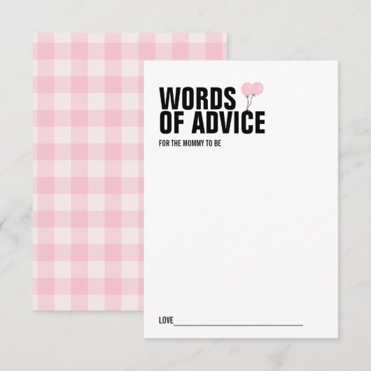 Carte conseil Baby shower rose pour maman (Devant / Derrière)