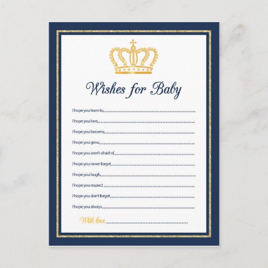 Carte Conseil Baby shower royal des voeux pour bébé (Devant)