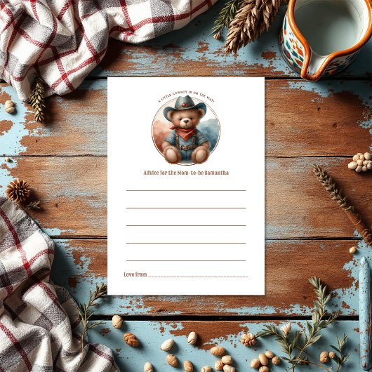 Carte Conseil Baby shower rustique Little Cowboy