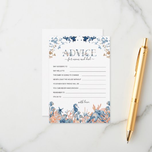 Carte Conseil Baby shower sous-marin aquarelle (Devant/Arrière en situation)