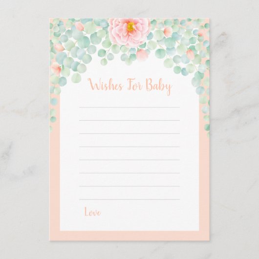 Carte Conseil Baby shower Wings Eucalyptus Floral Peach Sage (Devant)