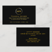 Carte Conseil Bague d'or sur le thème noir pour Financial Adviso (Devant / Derrière)