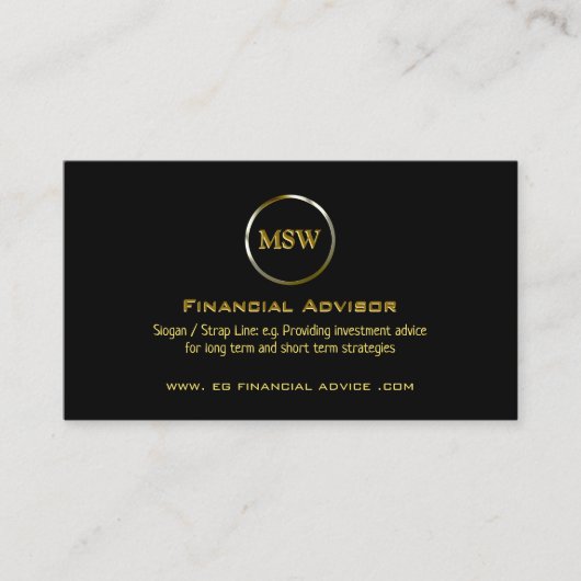 Carte Conseil Bague d'or sur le thème noir pour Financial Adviso (Devant)
