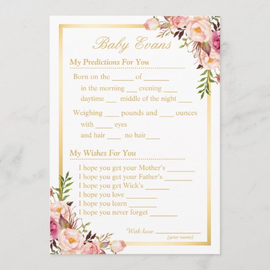 Carte Conseil Bébé Sprinkle Douche Guesser Jeu et Voeux (Devant)