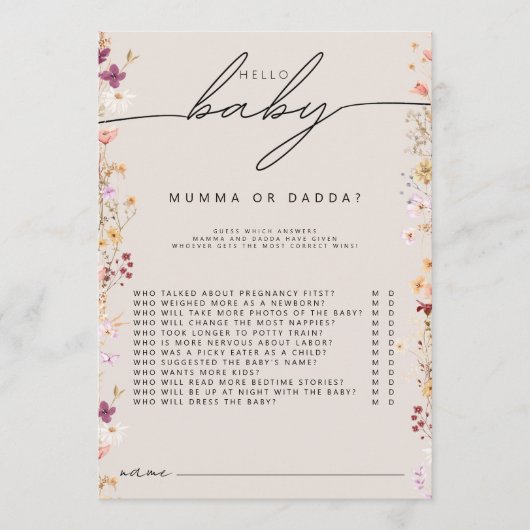Carte Conseil Beige boho fleur sauvage baby shower maman ou papa (Devant)