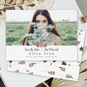 Carte Conseil Beige clair Mauve Roses Bat Mitzvah Enregistrer la