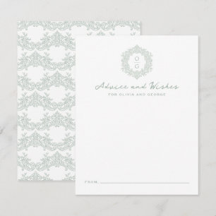 Carte Conseil Blason Élégant de Famille Vert Sauge Mariage Monog