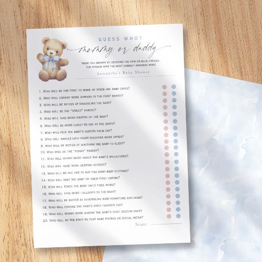 Carte Conseil Blue Bearly Wait–Mommy or Daddy? 20-Questions game