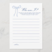 Carte Conseil Blue Bow Who am I Fête des mariées Game (Devant)