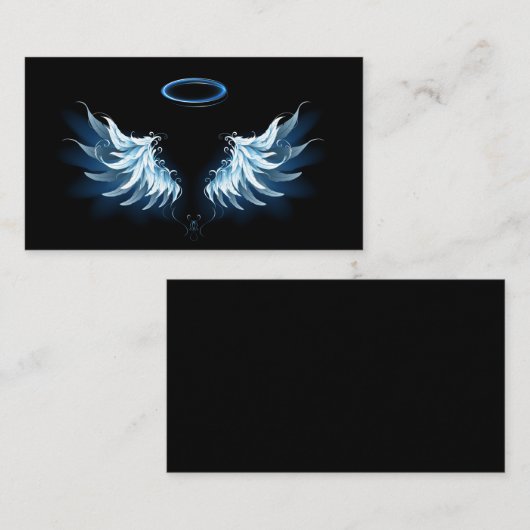 Carte Conseil Blue Glowing Angel Wings on black background (Devant / Derrière)