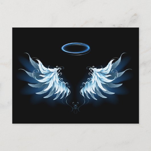 Carte Conseil Blue Glowing Angel Wings on black background (Devant)