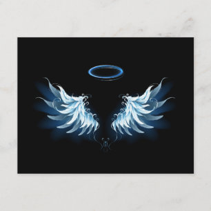Carte Conseil Blue Glowing Angel Wings on black background