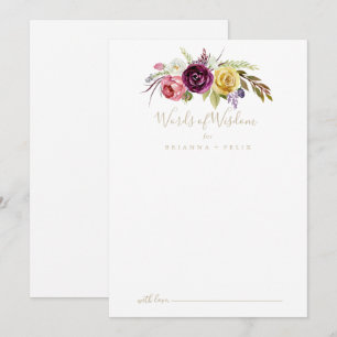 Carte Conseil Boho d'or Tropical Floral Mariages Mots de sagesse
