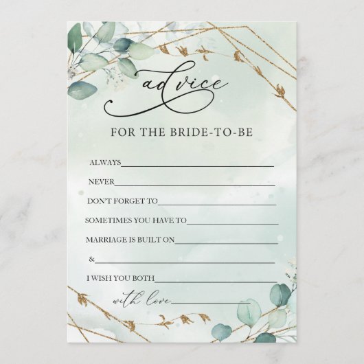 Carte Conseil Boho Eucalyptus Verdure Foliage Faux Gold Frame (Devant)