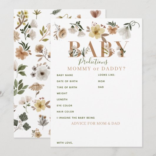 Carte Conseil Boho Floral Baby shower Prédictions et conseils (Devant / Derrière)
