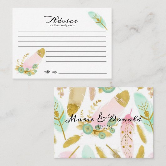 Carte conseil Boho Pink and Gold Feathers (Devant / Derrière)