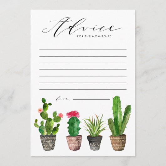 Carte Conseil Boho Pot Succulents & Cactus Baby shower Conseils (Devant)