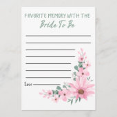 Carte Conseil Bridal Shower Favorite Memory Game Pink Flowers (Devant)