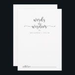Carte Conseil Calligraphie d'argent Mots Mariages de sagesse<br><div class="desc">Cette calligraphie argentée mariage mots de sagesse conseil carte est parfait pour un mariage rustique. Le design sobre et élégant présente une typographie de script classique et sophistiquée en argent. Ces cartes sont parfaites pour un mariage, une douche nuptiale, un baby shower, une fête de remise de diplômes et plus...</div>
