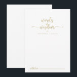 Carte Conseil Calligraphie d'or Mots Mariages de sagesse<br><div class="desc">Cette calligraphie dorée mariage mots de sagesse conseil carte est parfait pour un mariage rustique. Le design sobre et élégant présente une typographie de script classique et sophistiquée en or. Ces cartes sont parfaites pour un mariage, une douche nuptiale, un baby shower, une fête de remise de diplômes et plus...</div>