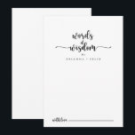 Carte Conseil Calligraphie minimaliste Paroles Mariages de sages<br><div class="desc">Cette calligraphie minimaliste mariage des mots de sagesse conseil carte est parfait pour un mariage rustique. Le design sobre et élégant présente une typographie de script classique et sophistiquée en noir et blanc. Ces cartes sont parfaites pour un mariage, une douche nuptiale, un baby shower, une fête de remise de...</div>