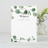 Carte Conseil Calligraphie Mots Mariages de sagesse Eucalyptus (Debout devant)