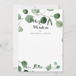 Carte Conseil Calligraphie Mots Mariages de sagesse Eucalyptus