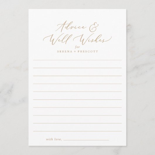 Carte Conseil Calligraphie Or Delicate Lined Bien Désirs et (Devant)