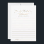 Carte Conseil Calligraphie Or Délicate Traditions Familiales Lié<br><div class="desc">Cette délicate calligraphie dorée bordée de tradition familiale carte conseil est parfait pour un mariage moderne et peut être utilisé pour n'importe quel événement. Le design minimaliste romantique présente une belle et élégante typographie noire sur un arrière - plan blanc au look épuré et sobre. Ces cartes de conseil peuvent...</div>