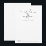 Carte Conseil Calligraphie simple Mots Mariages de sagesse<br><div class="desc">Cette simple calligraphie mariage mots de sagesse conseil carte est parfait pour un mariage rustique. Le design sobre et élégant présente une typographie de script classique et sophistiquée en noir et blanc. Ces cartes sont parfaites pour un mariage, une douche nuptiale, un baby shower, une fête de remise de diplômes...</div>
