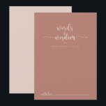 Carte Conseil Calligraphie Terracotta Mariage Paroles de sagesse<br><div class="desc">Cette calligraphie en terre cuite mariage des mots de sagesse carte conseil est parfait pour un mariage rustique. Le design sobre et élégant est caractérisé par une typographie classique et sophistiquée. Ces cartes sont parfaites pour un mariage, une douche nuptiale, un baby shower, une fête de remise de diplômes et...</div>